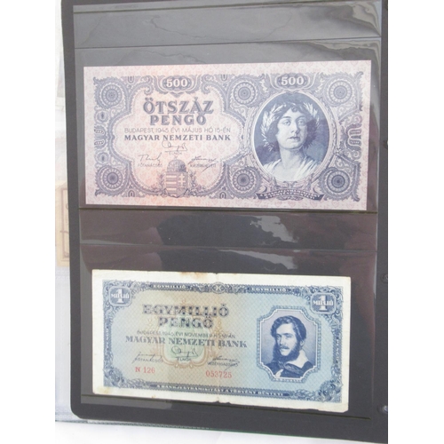 222 - Folder cont. large collection of European banknotes from Greece, France, Cyprus, Portugal, Italy, Ro... 