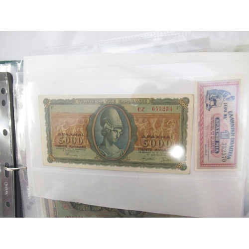 222 - Folder cont. large collection of European banknotes from Greece, France, Cyprus, Portugal, Italy, Ro... 