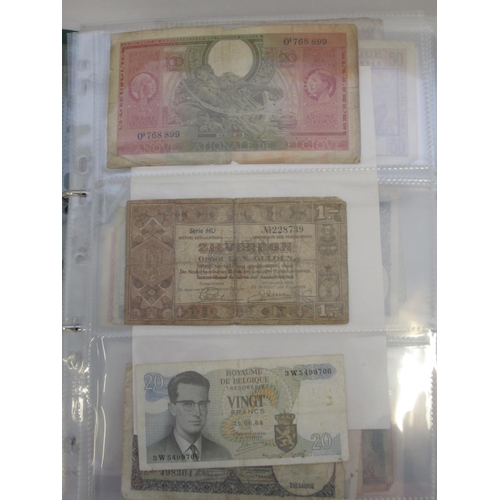 222 - Folder cont. large collection of European banknotes from Greece, France, Cyprus, Portugal, Italy, Ro... 