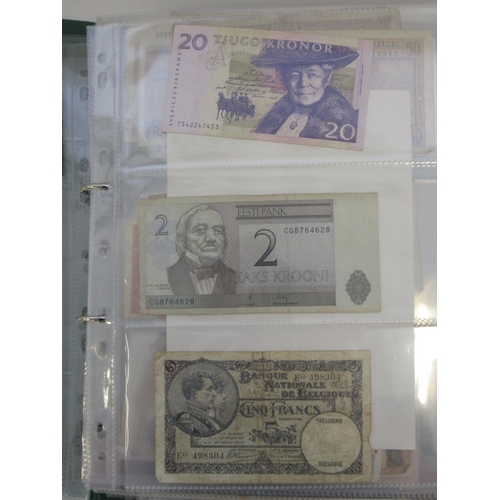 222 - Folder cont. large collection of European banknotes from Greece, France, Cyprus, Portugal, Italy, Ro... 