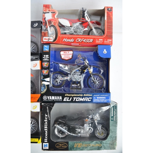 104 - Nine boxed 1/12th scale motocross and road bike models from New Ray and Maisto (models in at least e... 