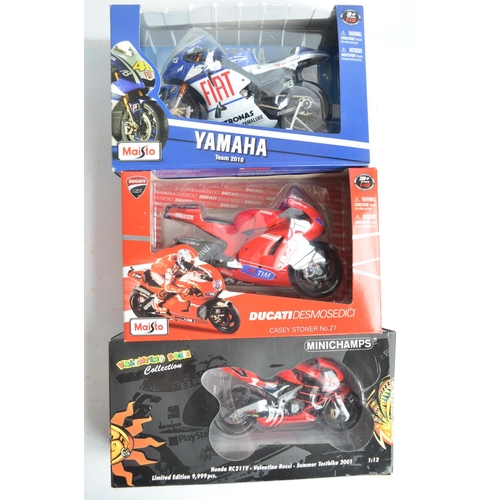 105 - Three large scale motorbike models to include diecast Minichamps 1/12th scale highly detailed Valent... 