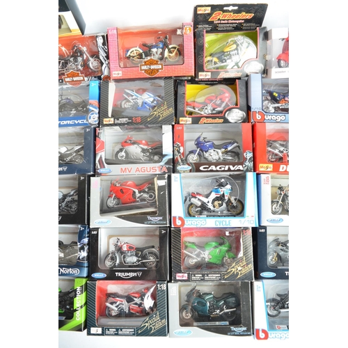 106 - Collection of mostly 1/24th scale motorbike models from Burago, Maisto and Welly plus 5 smaller scal... 