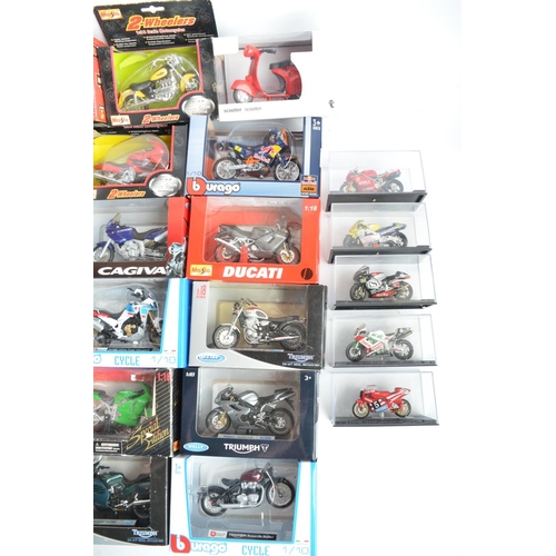 106 - Collection of mostly 1/24th scale motorbike models from Burago, Maisto and Welly plus 5 smaller scal... 