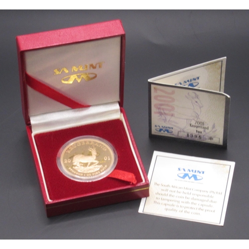 239 - SA Mint - 2001 Krugerrand 1oz gold coin, No.1395/2500, encapsulated in original case with COA