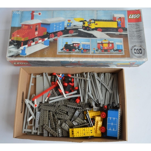 127 - Boxed vintage Lego railway set 7720 with instructions (dated 1980), box in fair condition, damage to... 