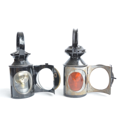 145 - Two LNER handlamps to include a single aspect loco lamp and a guards 4 aspect lamp (with clear, red,... 