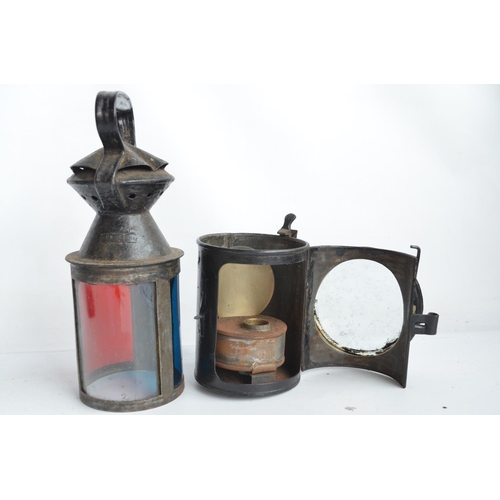 147 - NER 3 aspect hand lamp (with clear, red and blue glass panels, all intact/unbroken) and a BRS genera... 