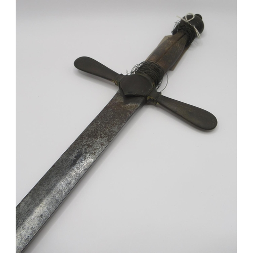 370 - C17th century European 'pillow sword' with copper cross-guard and pommel. Significant age-related we... 