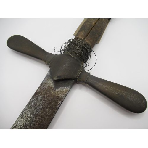 370 - C17th century European 'pillow sword' with copper cross-guard and pommel. Significant age-related we... 