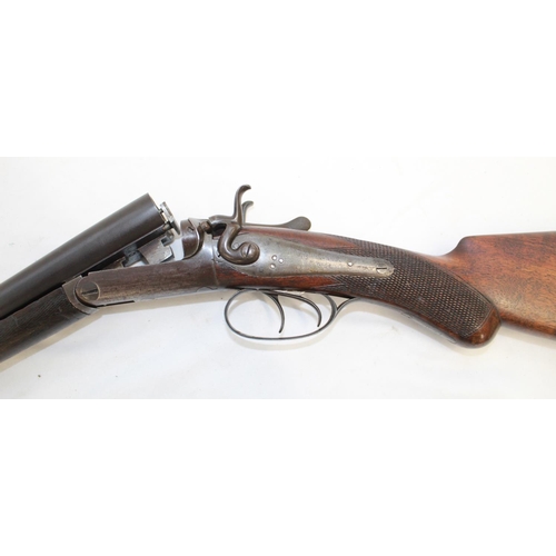 555 - WITHDRAWN - Shotgun certificate required - James Bott & Sons 20B side-by-side hammer gun, double tri... 