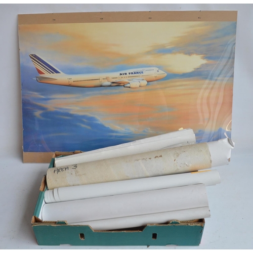 153A - Collection of Air France aviation posters to include Boeing 747-400 (100x69cm incl. frame, plus 4 ot... 