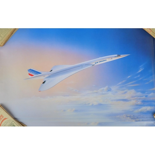 153A - Collection of Air France aviation posters to include Boeing 747-400 (100x69cm incl. frame, plus 4 ot... 