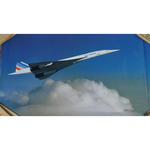 153A - Collection of Air France aviation posters to include Boeing 747-400 (100x69cm incl. frame, plus 4 ot... 