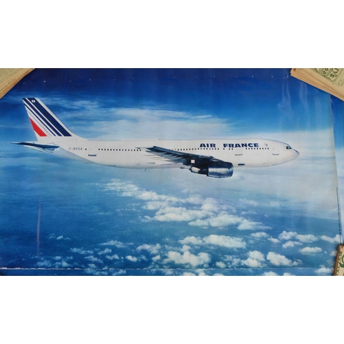 153A - Collection of Air France aviation posters to include Boeing 747-400 (100x69cm incl. frame, plus 4 ot... 