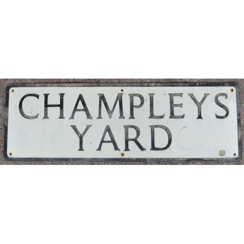 155 - Ex Pickering painted aluminium street sign 'Champleys Yard', 83.8x27.8cm. From a collection of stree... 