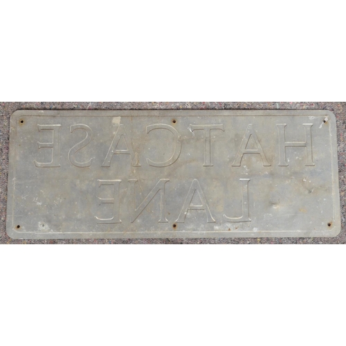 156 - Ex Pickering painted aluminium street sign 'Hatcase Lane', 68.5x27cm. From a collection of street si... 