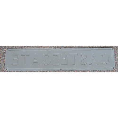 160 - Ex Pickering painted aluminium street sign 'Castlegate', 73.5x15cm. From a collection of street sign... 