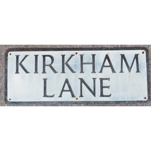 162 - Ex Pickering painted aluminium street sign 'Kirkham Lane', 68.8x26.5cm. From a collection of street ... 