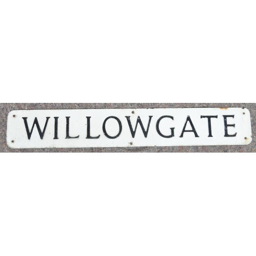 163 - Ex Pickering painted aluminium street sign 'Willowgate', 97x15cm. From a collection of street signs ... 