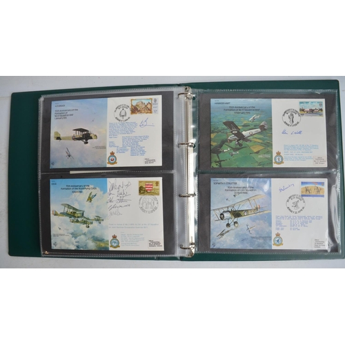 175 - Folder containing approximately 50 aviation themed first day covers including signed examples, a num... 