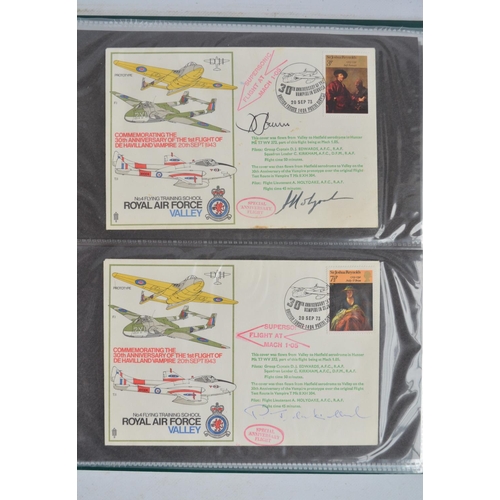 175 - Folder containing approximately 50 aviation themed first day covers including signed examples, a num... 