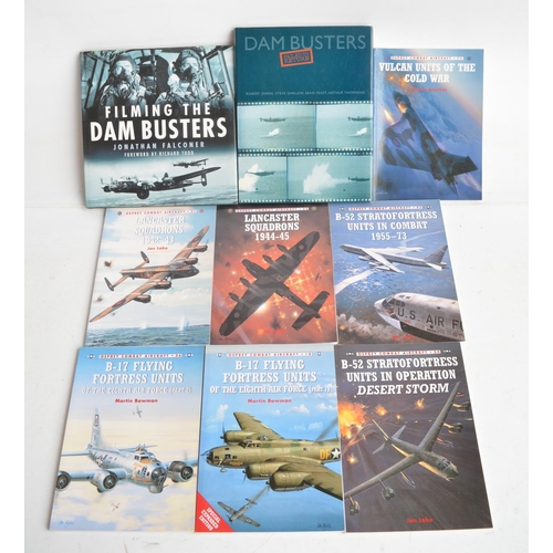 177 - Collection of aviation themed books to include 7x Osprey Combat Aircraft refence books, Dambusters, ... 