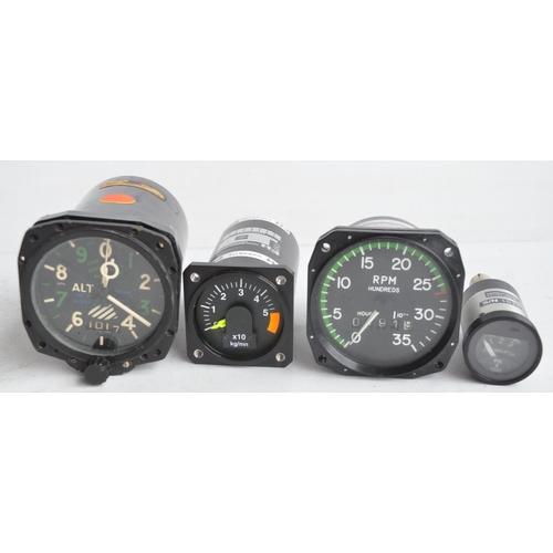 179 - Collection of aircraft instruments to include a military MK19B altimeter (with broad arrow to rear, ... 