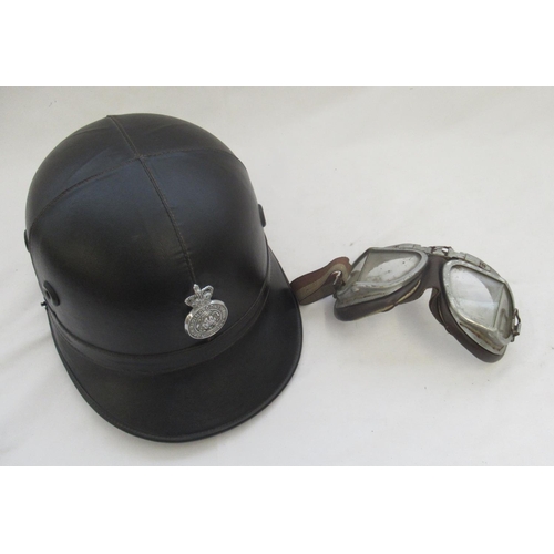 266 - 1960s Compton and Web 'The Corker' North Riding Constabulary leather and cork biker helmet, with a p... 