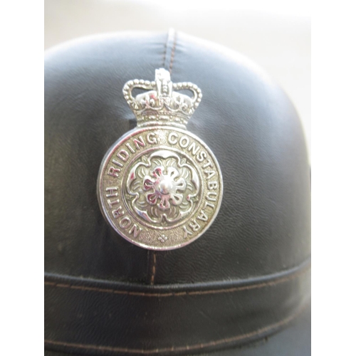 266 - 1960s Compton and Web 'The Corker' North Riding Constabulary leather and cork biker helmet, with a p... 