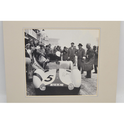 190 - Maserati 'Birdcage' 1960 1000km Nürburgring, signed by Stirling Moss, 90cm x 20cm; Sallon caricature... 