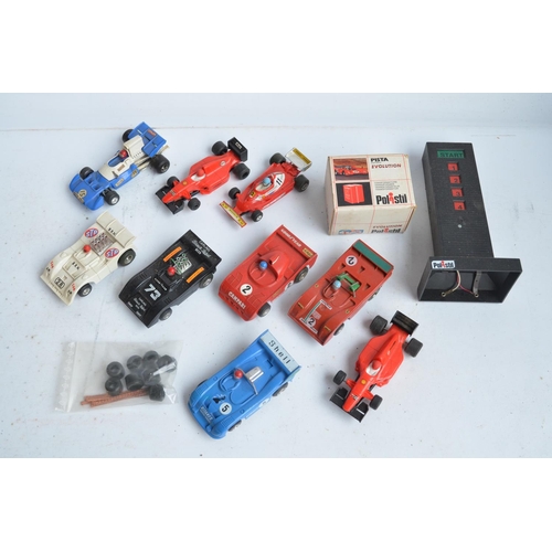 1203 - Collection of vintage Polistil 1/32 scale slot car racing track and cars, all in playworn condition,... 