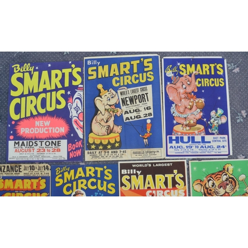 10 - Seven W.E.Berry Billy Smart's Circus advertising posters, size varies but all similar, largest 37x50... 