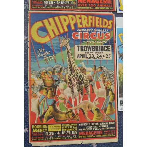 12 - Five Chipperfields's Circus advertising posters to include 4 by W.E.Berry, largest 50x75.5cm