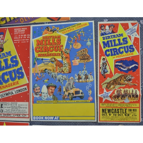 19 - Collection of Bertram Mills Circus advertising posters to include W.E.Berry printed examples, larges... 