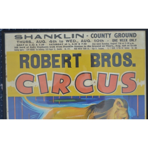 2 - Framed glass fronted W.E.Berry advertising poster for Robert Bros. Circus, Shanklin County Ground (n... 