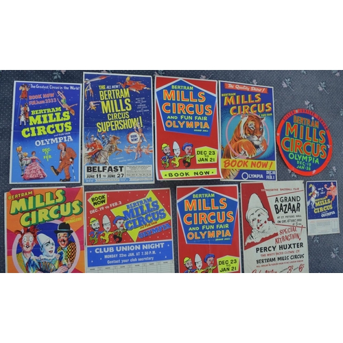 20 - Collection of Bertram Mills Circus advertising posters to include W.E.Berry printed examples, larges... 