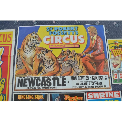 22 - Nine Circus advertising posters to include Sir Robert Fossett's (printed by W.E.Berry), Augusto's, S... 