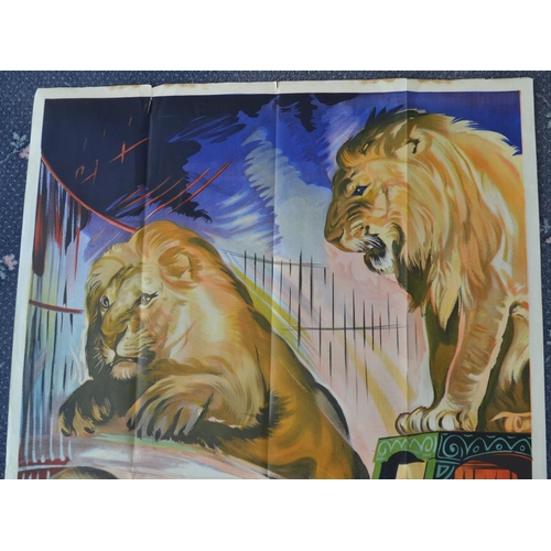 6 - Large W.E.Berry circus poster featuring lions, no circus name, 152x101cm