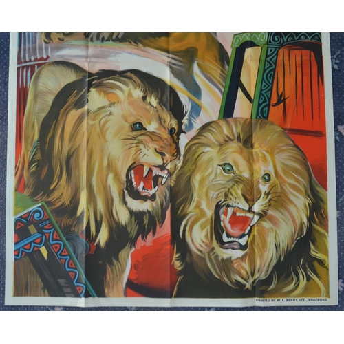 6 - Large W.E.Berry circus poster featuring lions, no circus name, 152x101cm