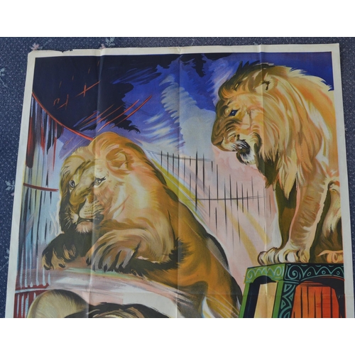 7 - Large W.E.Berry circus poster featuring lions, no circus name, 152x101cm