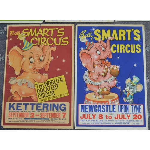 9 - Five Billy Smart's Circus advertising posters to include 4 by W.E.Berry, all approx 76x50.5cm