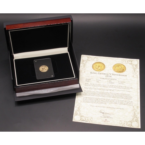 614 - George V 1914 Sovereign, encapsulated, in case with box, COA from The London Mint Office