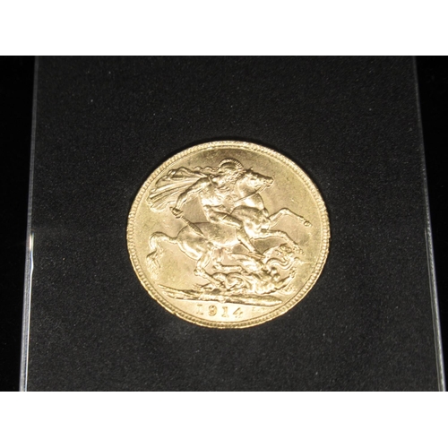 614 - George V 1914 Sovereign, encapsulated, in case with box, COA from The London Mint Office