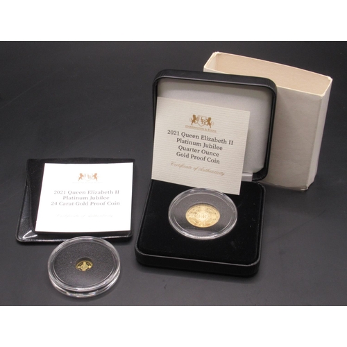 634 - Harrington & Byrne - 2021 Queen Elizabeth II Platinum Jubilee Quarter Ounce Gold Proof Coin and 2021... 