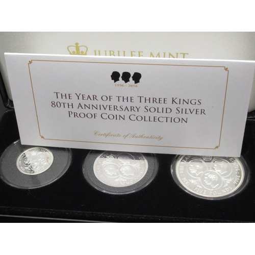 714 - Jubilee Mint The Year of the Three Kings 80th Anniversary Solid Silver Proof 3 Coin Collection, coin... 