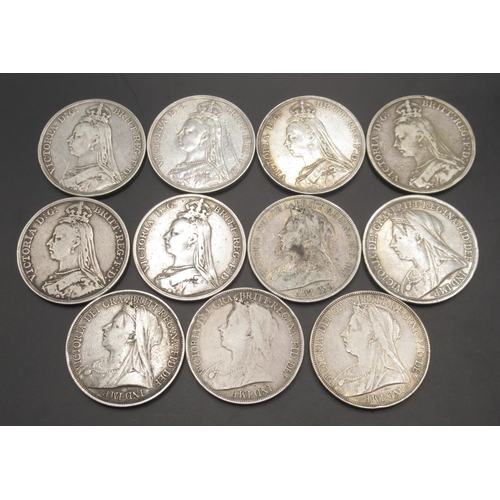 667 - Queen Victoria 1889 Crown (x4), 1890 Crown (x2), 1893 Crown (x3), 1895 Crown and a 1896 Crown (11) (... 