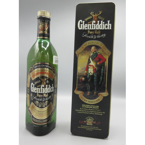 213 - Two bottles Glenfiddich Single Malt Scotch Whisky: 'Clan Sinclair' with original tin, 75cl/43%; and ... 