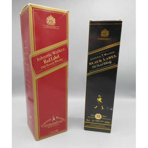 217 - Two bottles Johnnie Walker blended Old Scotch Whisky: Red Label, 43%/1.125 ltr; and Black Label Extr... 