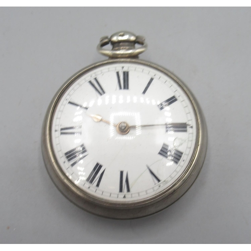 501 - Wm. Jones, Slate Quarry, Llandegai, William IV silver pair case key wound verge pocket watch, white ... 